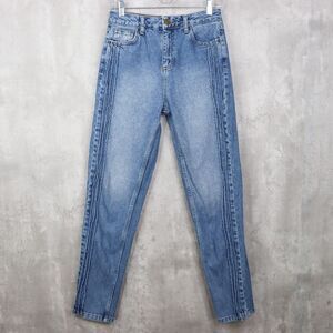 BDG Jeans Womens Size 26 Blue Mom High-Rise Med Wash Tapered Leg‎ Pintuck Sides